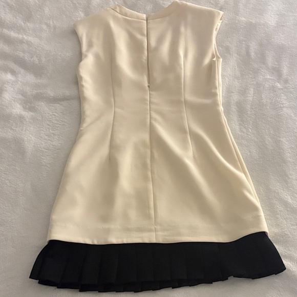 Chic Cream Dress with Black Pleated Hem - Picture 1 of 4